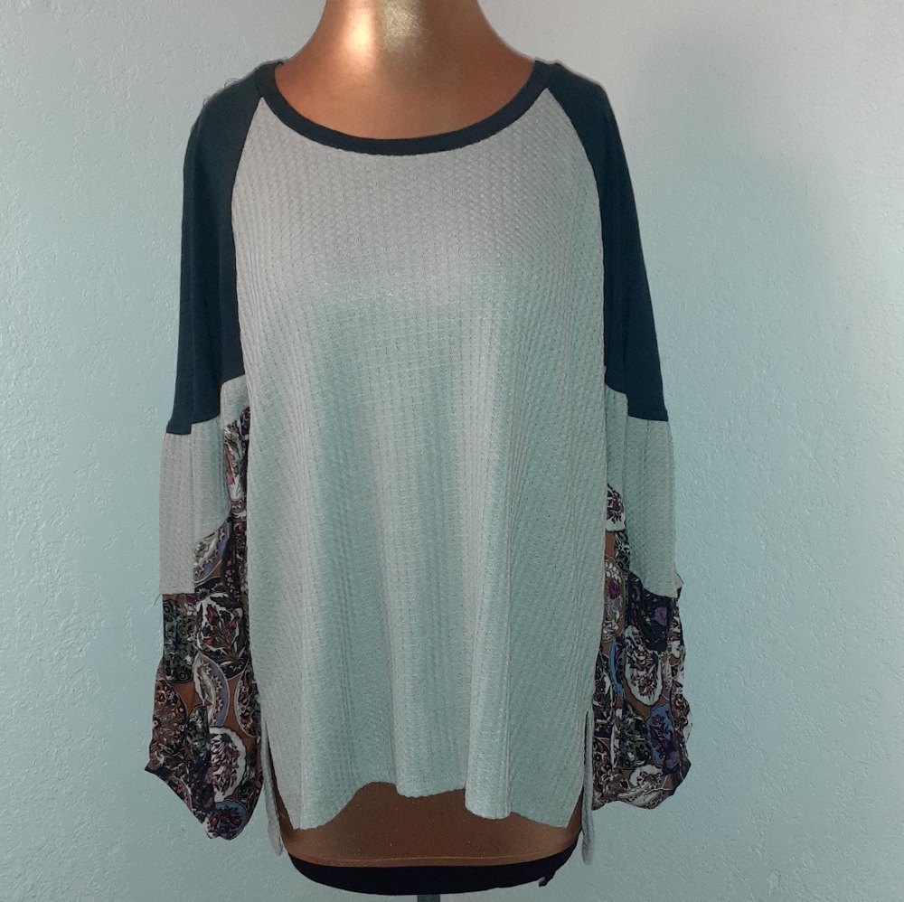 Beautiful Sage/Hunter Waffle Blouse
